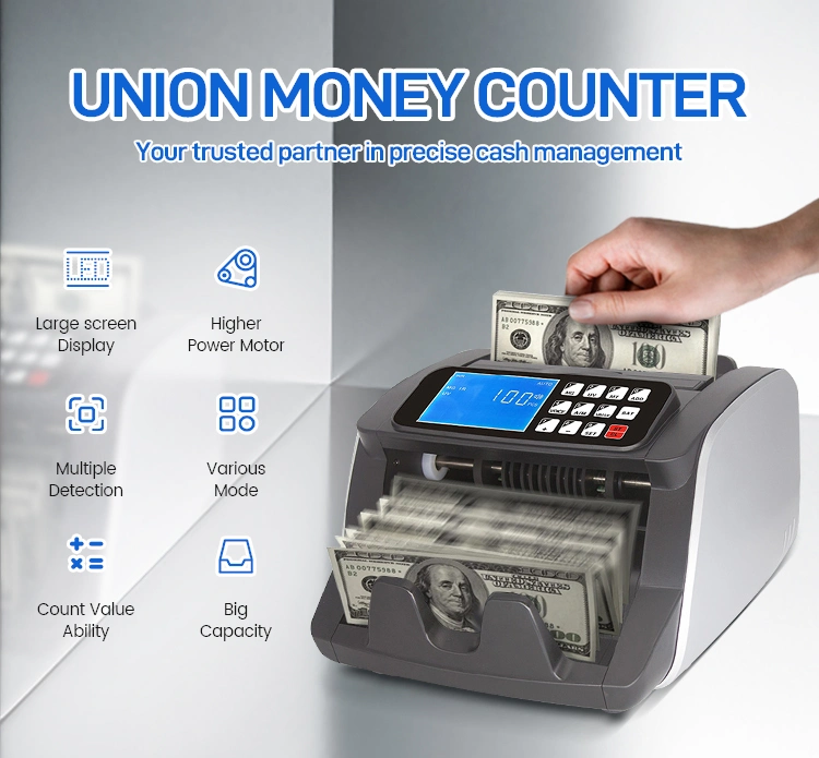 Union 0734 Money Counting Machine Wireless Portable Mini Handy Money Counter Double Power Currency Counter